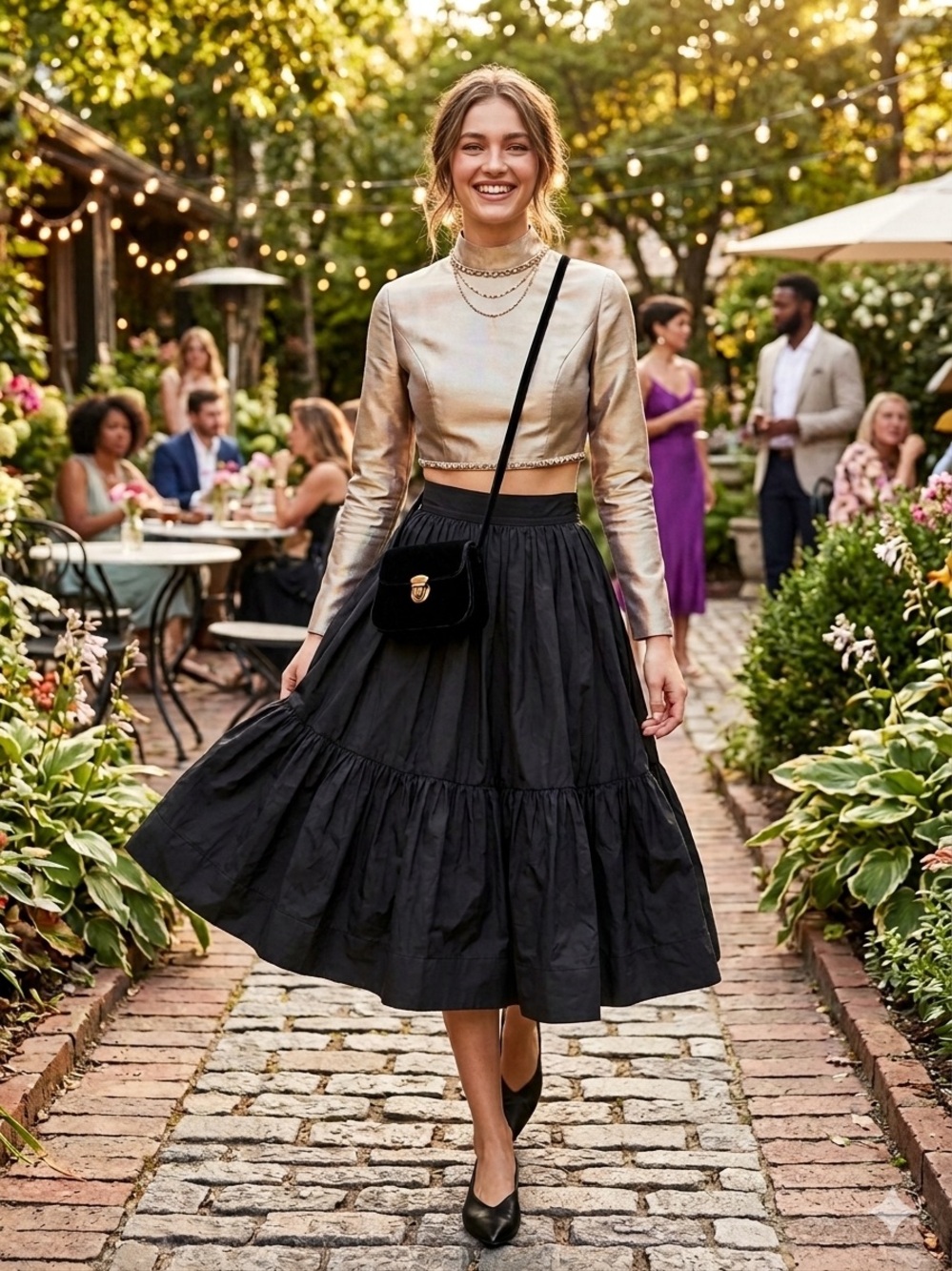 Kamal Vintage Black Silk Midi Skirt - Women's Elegant A-Line
